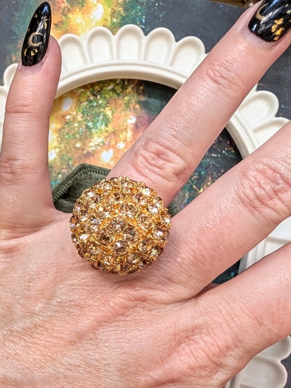 RARE Fabulous vintage Kenneth Lane Disco Ball Ring with Swarovski Crystals